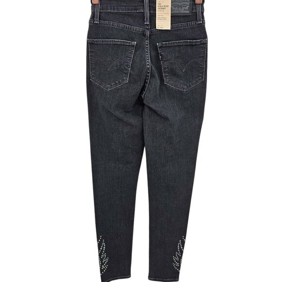 Levi's Womens 24 Black High Rise Super Skinny Ankle Jeans with Studded Ankle NWT - Picture 4 of 15